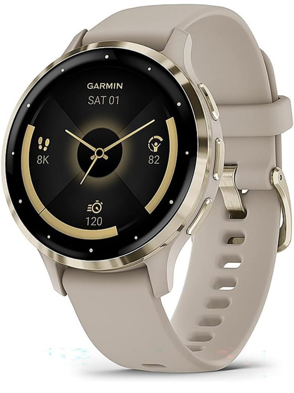 garmin Venu 2S Smartwatch - Beige Band with Gold Bezel